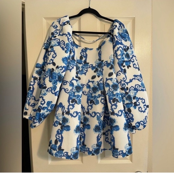 ASOS Mini Skater dress with Blue and White Design - Picture 6 of 8